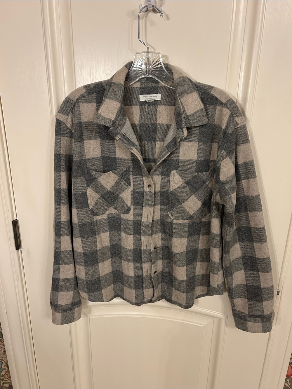 beachlunchlounge Gray and Cream Plaid Utility Jacket